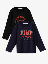 Load image into Gallery viewer, Campana Boys Daniel Pack of Two Full Sleeves Round Neck T-Shirts - Typography Print - Navy &amp; Black
