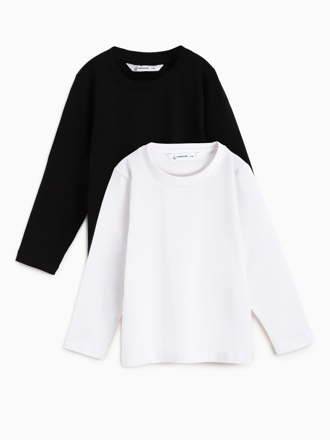 Campana Boys Pack of Two Full Sleeves Round Neck Solid T-Shirts - White & Black