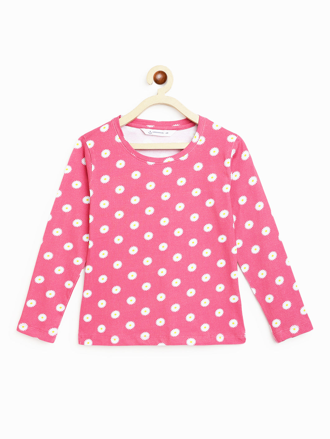 Campana Girls Lily Long Sleeves T-Shirt - Daisy Dots Print - Pink