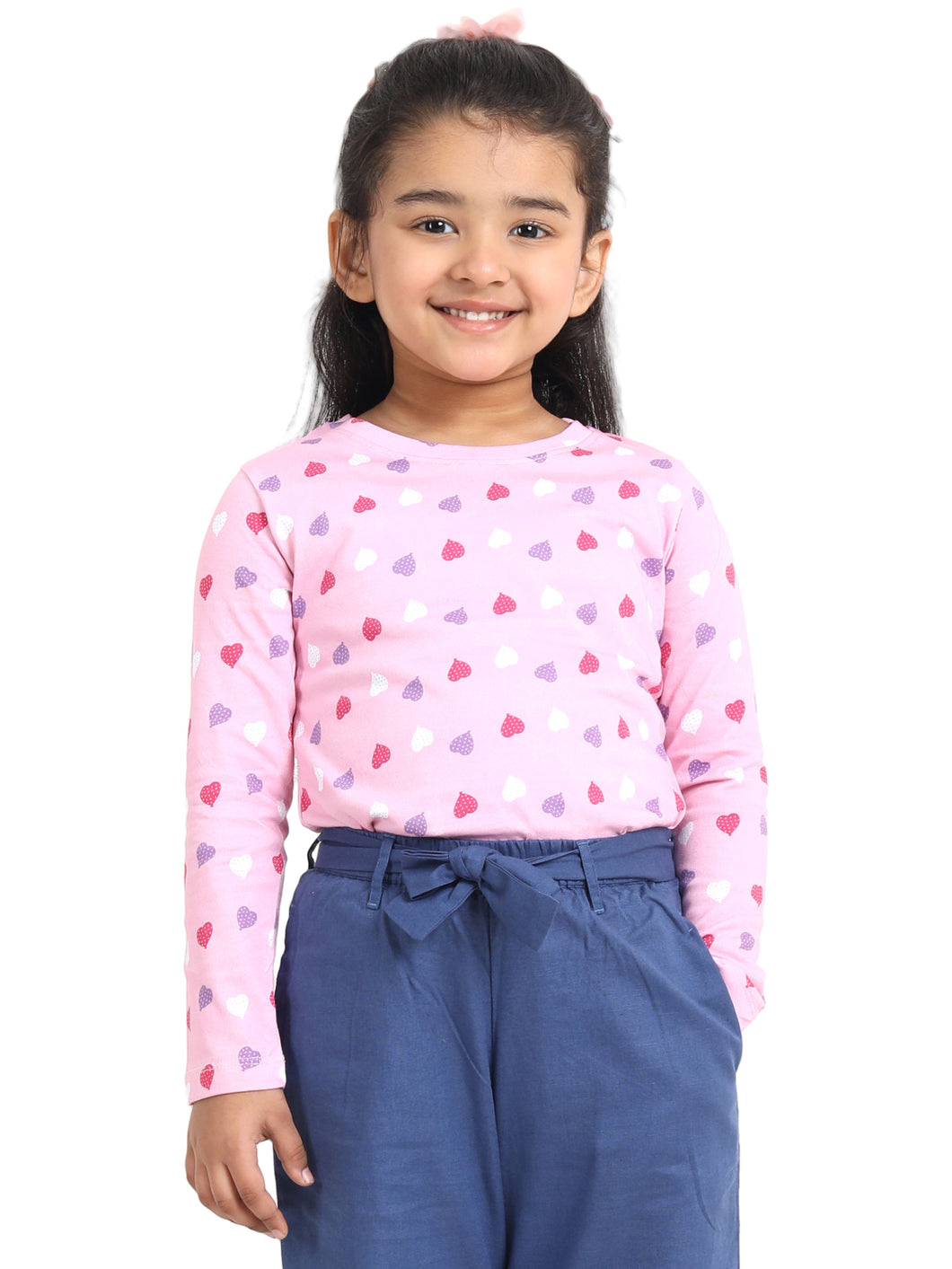 Campana Girls Lily Long Sleeves T-Shirt - Balloon Hearts Print - Soft Pink