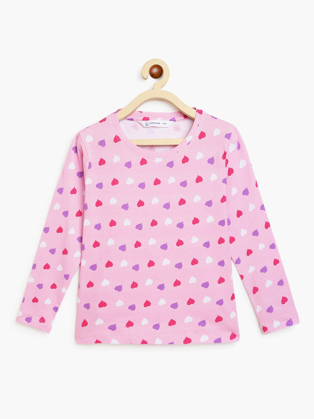 Campana Girls Lily Long Sleeves T-Shirt - Balloon Hearts Print - Soft Pink