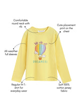 Load image into Gallery viewer, Campana Girls Skye Full Sleeves T-Shirt - Dreamers Print - Lemon Yellow
