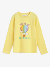 Load image into Gallery viewer, Campana Girls Skye Full Sleeves T-Shirt - Dreamers Print - Lemon Yellow
