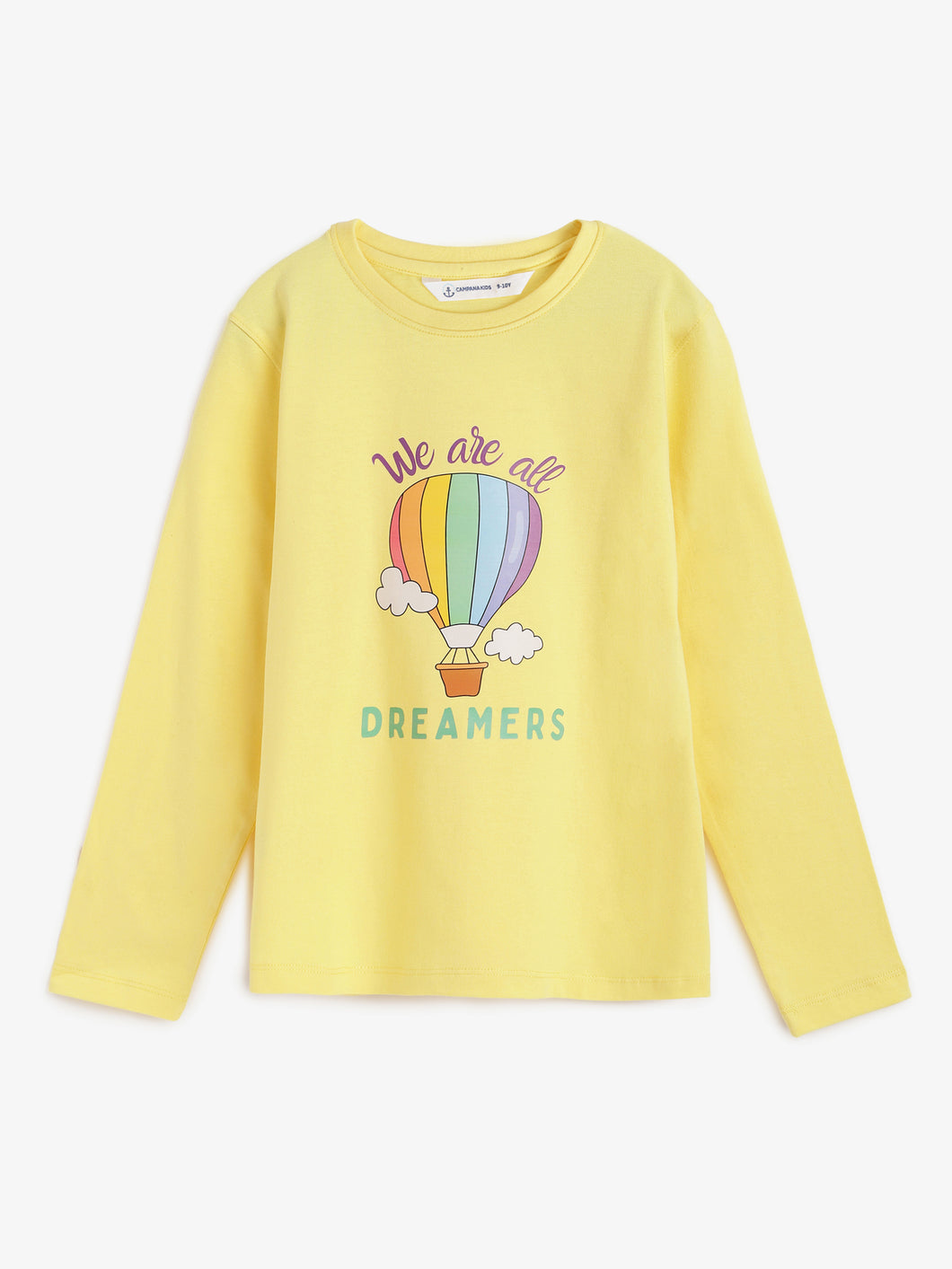 Campana Girls Skye Full Sleeves T-Shirt - Dreamers Print - Lemon Yellow