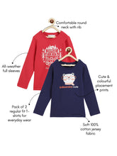 Load image into Gallery viewer, Campana Girls Skye Pack of 2 Full Sleeves T-shirts - Conversational Print - Navy Blue &amp; Red
