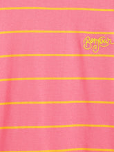 Load image into Gallery viewer, Campana Girls Alexis Half Sleeves Striped Drop Shoulder T-shirt with Embroidery - Pink &amp; Yellow
