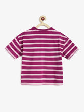 Load image into Gallery viewer, Campana Girls Alexis Half Sleeves Striped Drop Shoulder T-shirt - Pink &amp; Purple
