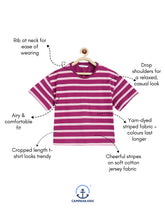 Load image into Gallery viewer, Campana Girls Alexis Half Sleeves Striped Drop Shoulder T-shirt - Pink &amp; Purple
