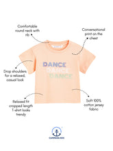 Load image into Gallery viewer, Campana Girls Zuri Drop Shoulder Half Sleeves T-shirts - Dance Print - Peach
