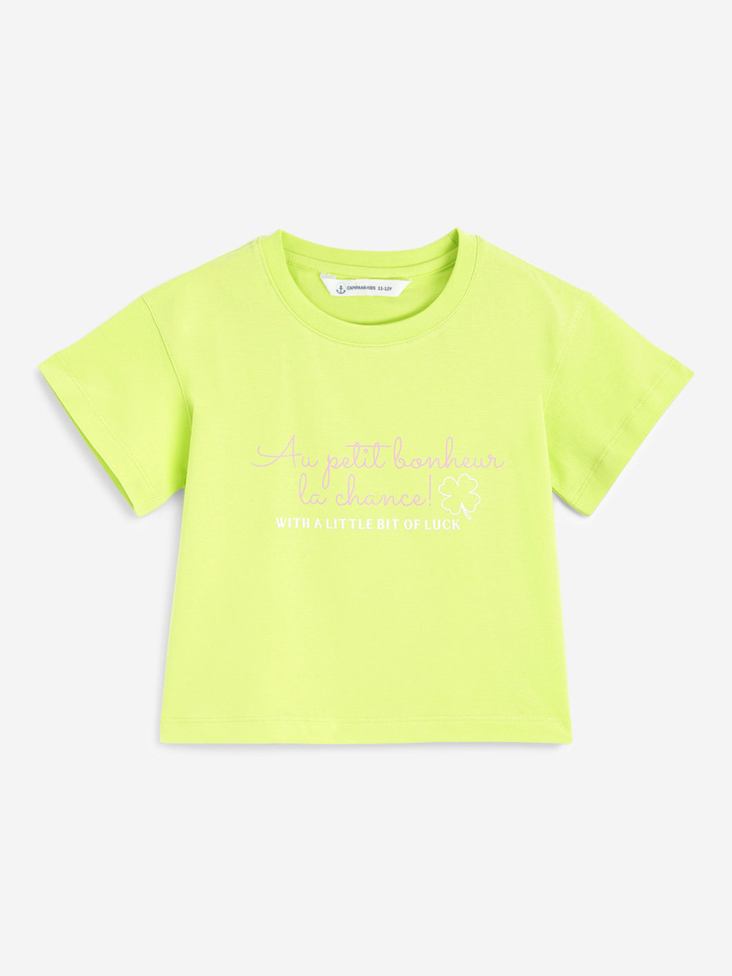Campana Girls Zuri Drop Shoulder Half Sleeves T-shirts - Lucky Print - Lime Green