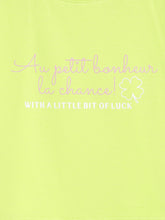 Load image into Gallery viewer, Campana Girls Zuri Drop Shoulder Half Sleeves T-shirts - Lucky Print - Lime Green
