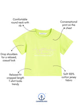 Load image into Gallery viewer, Campana Girls Zuri Drop Shoulder Half Sleeves T-shirts - Lucky Print - Lime Green
