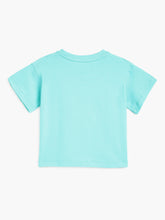 Load image into Gallery viewer, Campana Girls Zuri Pack of 2 Drop Shoulder Half Sleeves T-shirts - Conversational Print - Turquoise &amp; Peach
