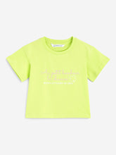 Load image into Gallery viewer, Campana Girls Zuri Pack of 2 Drop Shoulder Half Sleeves T-shirts - Conversational Print - Lime Green &amp; Pink
