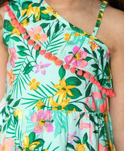 Load image into Gallery viewer, Campana Girls Tropical Print One Shoulder Dress - Green &amp; Orange
