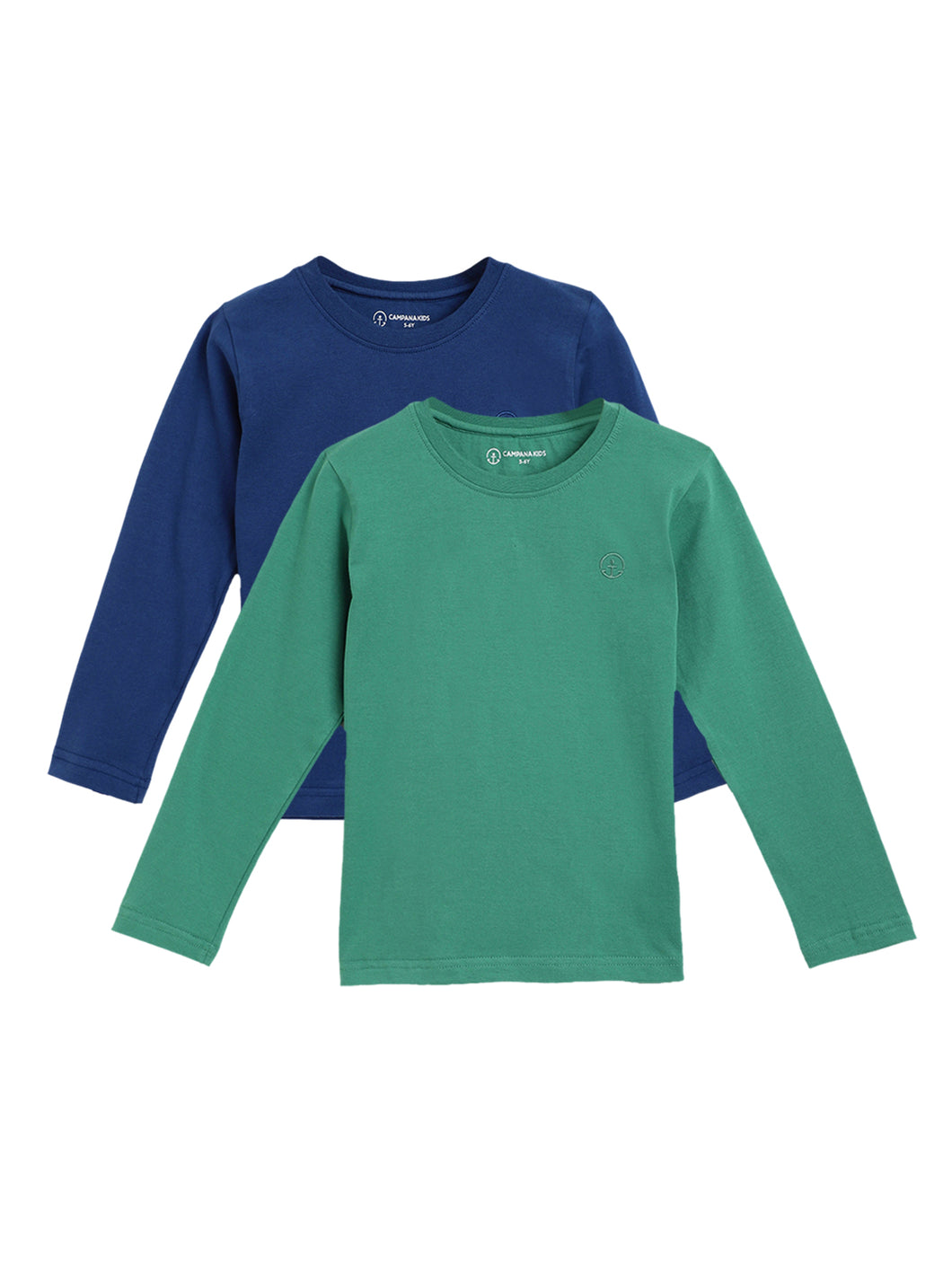 Campana Boys Luciano Full Sleeve Round Neck T-Shirt - Pack of 2 - Green & Blue