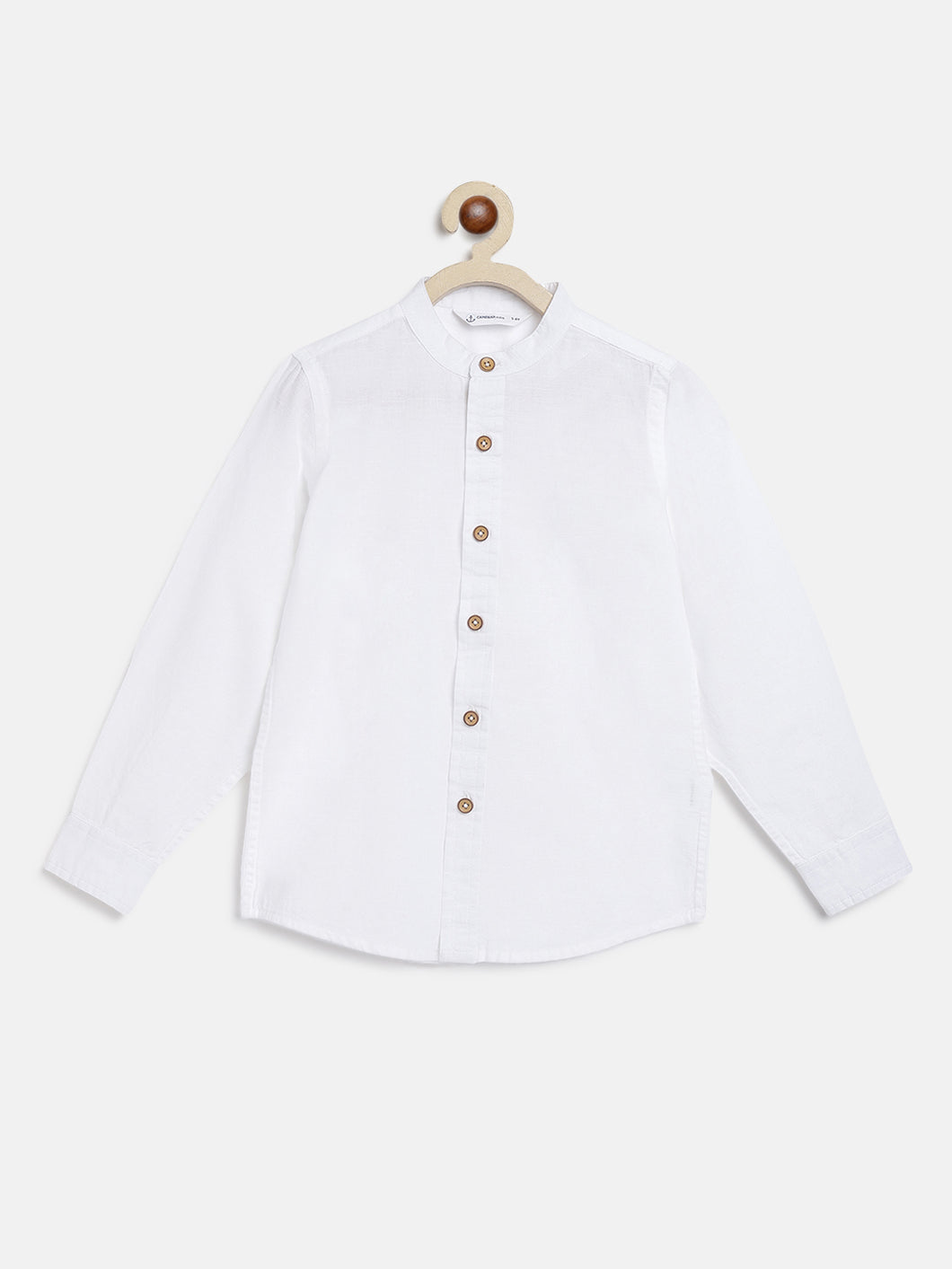 Campana Boys Jon Long Sleeve Cotton - Linen Shirt - White