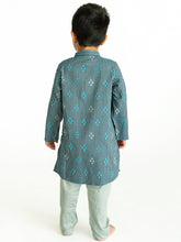 Load image into Gallery viewer, Campana Boys Mehul Kurta Set - Dobby Striped - Blue &amp; Silver
