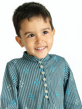 Load image into Gallery viewer, Campana Boys Mehul Kurta Set - Dobby Striped - Blue &amp; Silver
