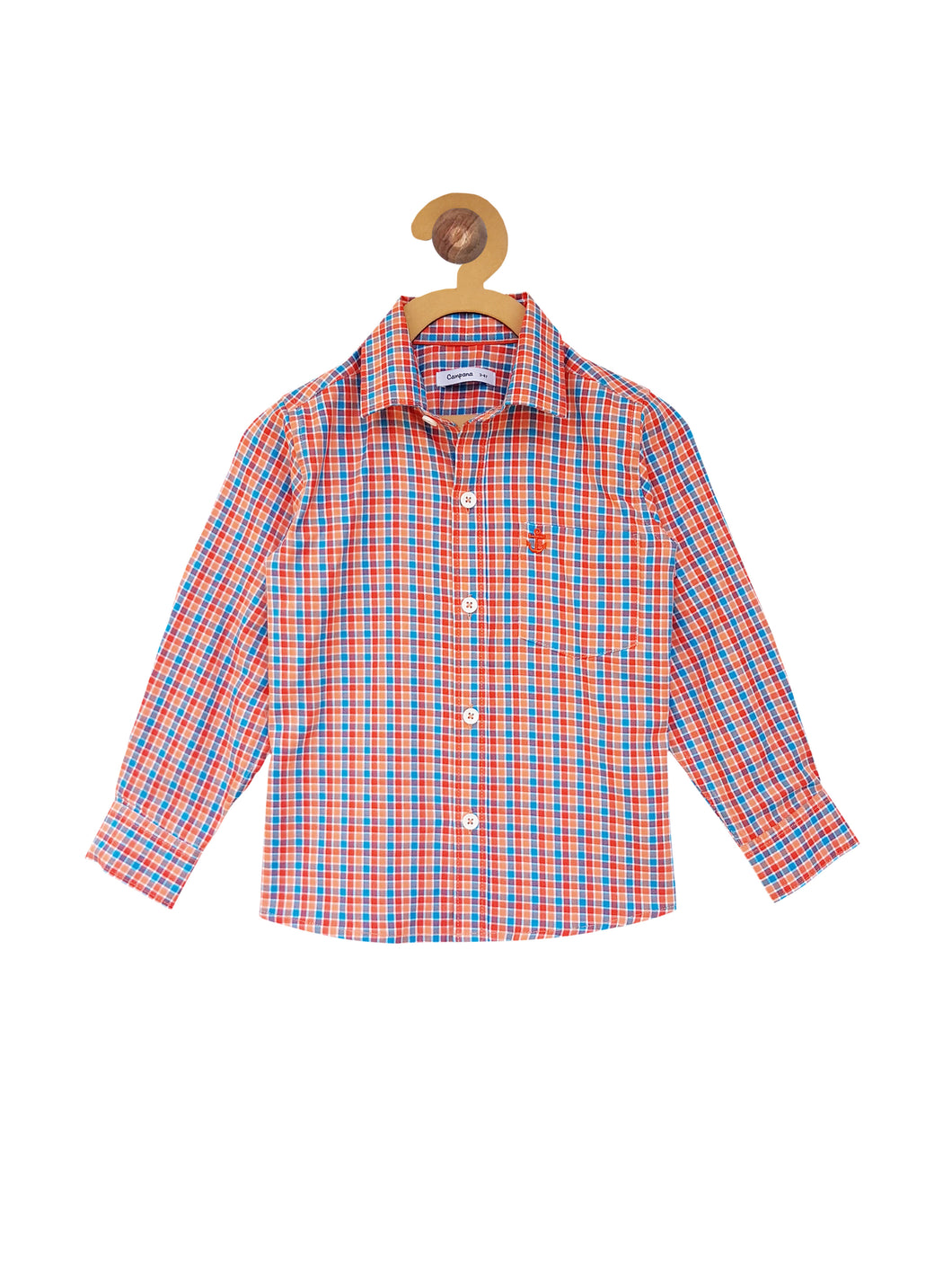 Campana Boys Full-Sleeves Check Shirt - Orange & Blue (CK13218)