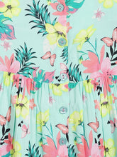 Load image into Gallery viewer, Campana Girls Cheryl Halter Neck Dress - Happy Hibiscus Print - Sea Green &amp; Pink
