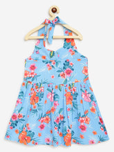 Load image into Gallery viewer, Campana Girls Cheryl Halter Neck Dress - Tropical Delight Print - Blue &amp; Pink
