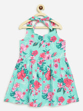 Load image into Gallery viewer, Campana Girls Cheryl Halter Neck Dress - Tropical Delight Print - Sea Green &amp; Magenta
