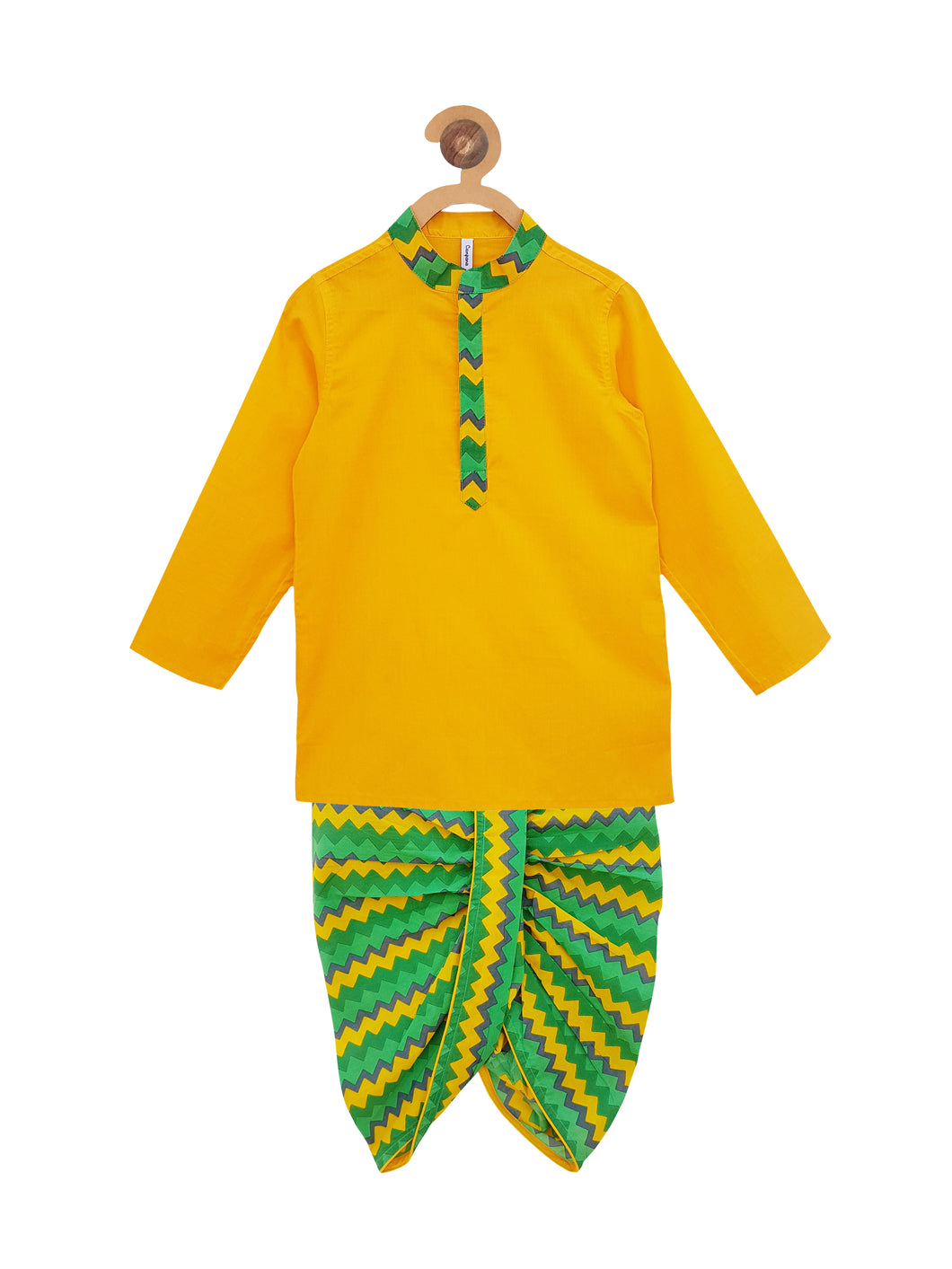 Campana Boys Dhoti Kurta Set - Yellow + Green (CK15937)
