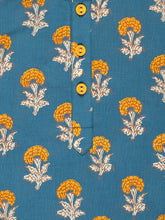 Load image into Gallery viewer, Campana Boys Bansi Dhoti Kurta Set - Genda Phool Print - Blue &amp; Mustard
