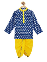 Load image into Gallery viewer, Campana Boys Block Print Dhoti Kurta Set - Yellow &amp; Indigo
