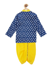 Load image into Gallery viewer, Campana Boys Block Print Dhoti Kurta Set - Yellow &amp; Indigo
