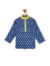 Load image into Gallery viewer, Campana Boys Block Print Dhoti Kurta Set - Yellow &amp; Indigo
