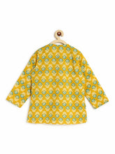 Load image into Gallery viewer, Campana Boys Bansi Dhoti Kurta Set - Round Flower Print - Mustard and Teal
