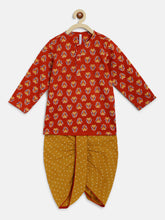 Load image into Gallery viewer, Campana Boys Bansi Dhoti Kurta Set - Wild Flower Motif - Maroon &amp; Mustard
