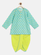 Load image into Gallery viewer, Campana Boys Bansi Dhoti Kurta Set - Paisley Print - Turquoise &amp; Lime Green
