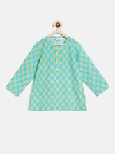 Load image into Gallery viewer, Campana Boys Bansi Dhoti Kurta Set - Paisley Print - Turquoise &amp; Lime Green
