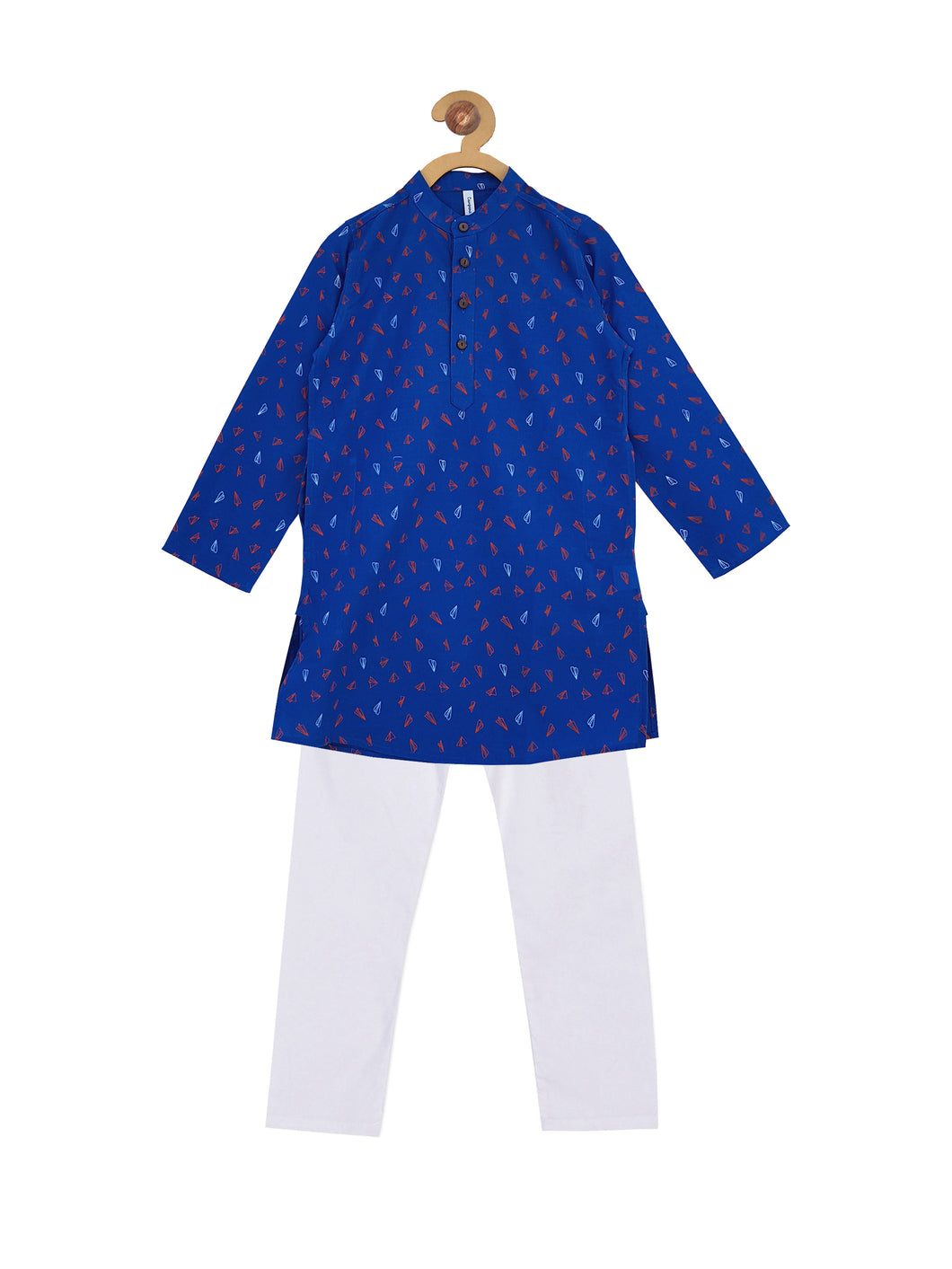 Campana Boys Airplane Print Kurta Pyjama Set - Royal Blue & White