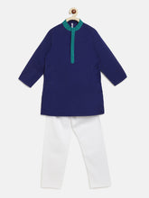 Load image into Gallery viewer, Campana Boys Solid Kurta Pyjama Set - Navy with Teal Placket
