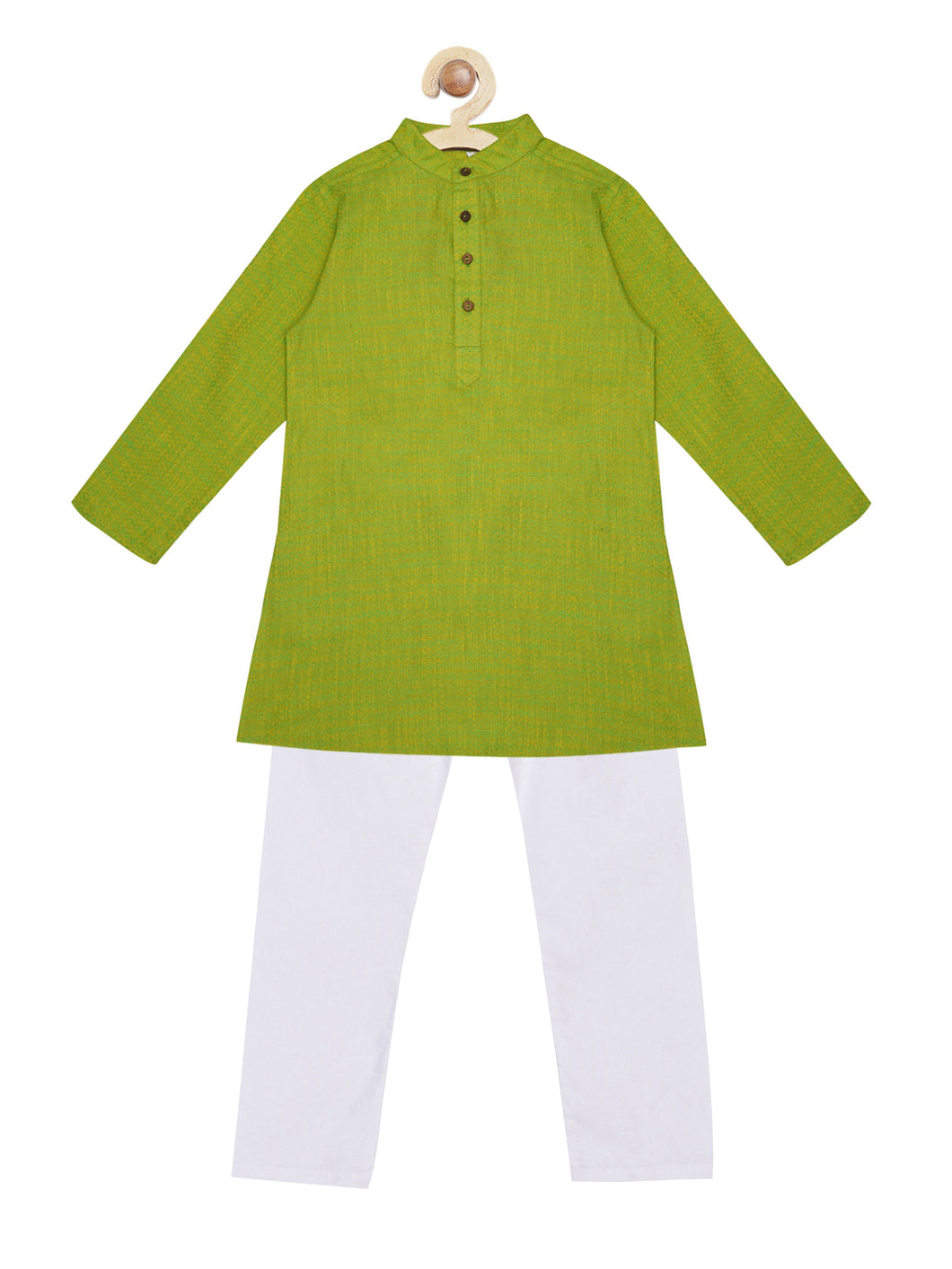 Campana Boys Self Design Kurta Pyjama Set - Lime Green