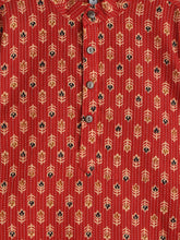 Load image into Gallery viewer, Campana Boys Palash Kurta Pyjama Set - Kantha Block Print - Maroon &amp; Beige
