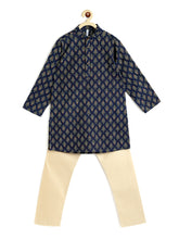 Load image into Gallery viewer, Campana Boys Palash Kurta Pyjama Set - Kantha Block Print - Indigo &amp; Beige
