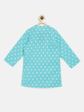 Load image into Gallery viewer, Campana Boys Mrinal Kurta Pyjama Set - Small Flower Motif - Blue &amp; White
