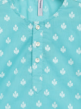 Load image into Gallery viewer, Campana Boys Mrinal Kurta Pyjama Set - Small Flower Motif - Blue &amp; White
