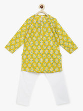 Load image into Gallery viewer, Campana Boys Mrinal Kurta Pyjama Set - Block Print - Mustard &amp; White
