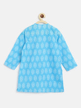 Load image into Gallery viewer, Campana Boys Mrinal Kurta Pyjama Set - Block Print - Sky Blue &amp; White
