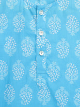 Load image into Gallery viewer, Campana Boys Mrinal Kurta Pyjama Set - Block Print - Sky Blue &amp; White
