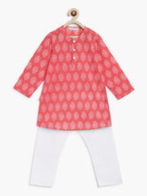 Load image into Gallery viewer, Campana Boys Mrinal Kurta Pyjama Set - Paisley Motif - Red &amp; White
