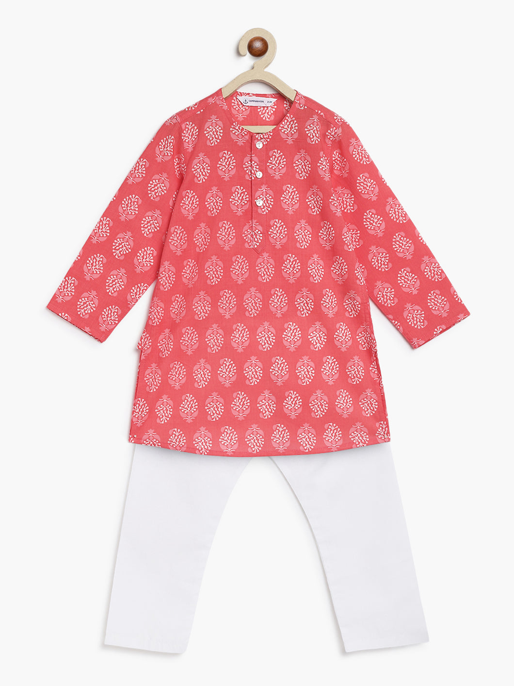 Campana Boys Mrinal Kurta Pyjama Set - Paisley Motif - Red & White