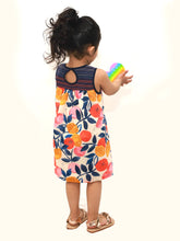 Load image into Gallery viewer, Campana Girls Alice High Yoke Dress - Lemons &amp; Peaches Print - Navy Blue &amp; Peach
