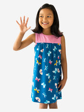 Load image into Gallery viewer, Campana Girls Alice Dress with Yoke - Butterflies Print - Navy &amp; Pink
